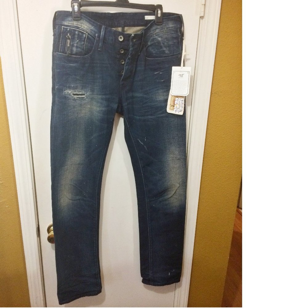 We Are Replay men's 33x34 splatter paint DUILIO distressed slim fit jeans